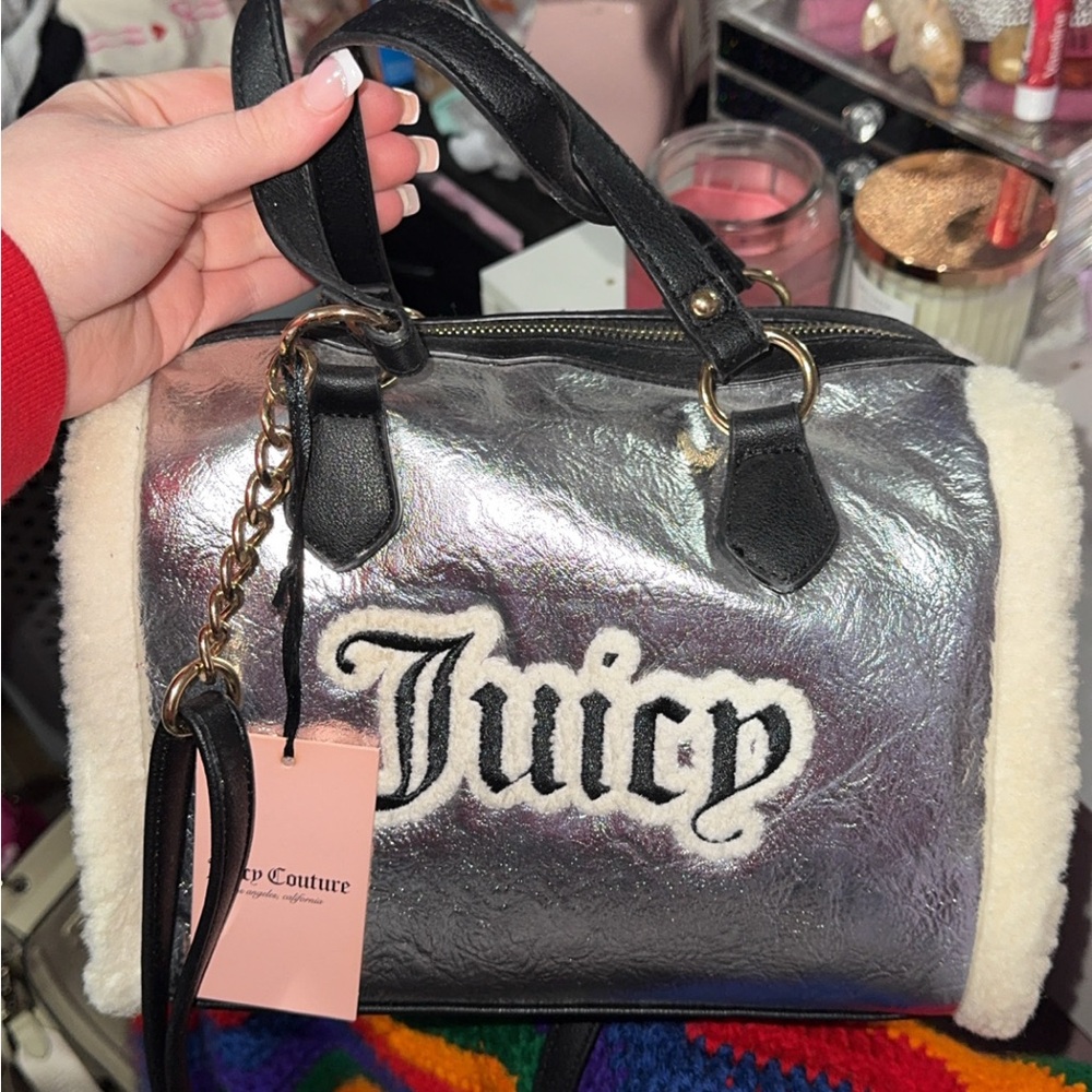 Juicy Couture Metallic Silver and Black Satchel